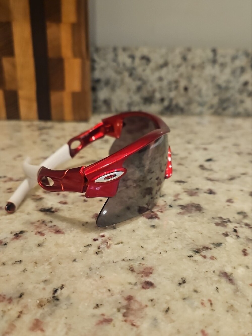Oakley Red Frame Sunglasses with Smoke Lens - Picture 6 of 9